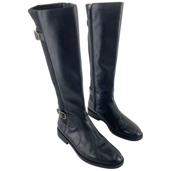 Cole Haan Shoes - Cole Haan Black Leather Tall Knee-High Quilted Riding Boots Women's Size 9.5